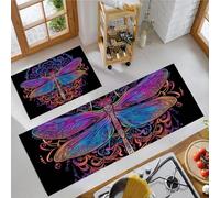JEDTAKCT Dragonfly Mandala Kitchen Mats Non Slip Washable Kitchen Rug Sets 2 Piece Violet Psychedelic Animals Carpet Runners Floor Mat For Hallway Laundry Room 50X80Cm+50X150Cm