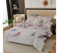 JEDTAKCT Easy Care Blush Pink Feathers Printed Duvet Cover Set Polyester Breathable Stylish Comforter Reversible Bedding Bed Sets With Pillowcases Watercolor Feathers Printed Duvet Set,Double