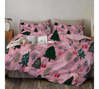 JEDTAKCT Easy Care Fun Christmas Tree Printed Duvet Cover Set Brushed Microfiber Breathable Cartoon Illustration Comforter Reversible Quilted Bedding Bed Sets With Pillowcase Magenta Super King