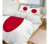 JEDTAKCT Easy Care Japanese Flag Printed Duvet Cover Set Brushed Microfiber Breathable Simple Geometric Pattern Comforter Reversible Quilted Bedding Bed Sets With Pillowcase White Super King