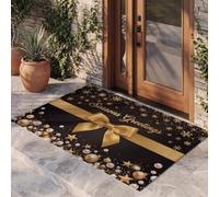 JEDTAKCT Elegant Bow Letters Front Door Mat For Entrance, Washable Throw Rug | Luxury Pearl Snowflake 40X60Cm Non-Slip Mat, Black And Gold Indoor Outdoor Doormat, Small Stain Resistance Carpet