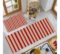 JEDTAKCT Elegant Stripes Carpet Runners For Kitchen Non-Slip Retro Aesthetics Kitchen Rug Runner Washable Short Pile Floor Mat For Entryway Bedroom Laundry Room, Bordeaux Red, 40X60Cm+40X120Cm