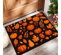 JEDTAKCT Entryway Rug Indoor Door Mat, Burnt Orange Small Washable Area Rugs For Kitchen Mats, Low Pile Pumpkin Leaves Rug, Autumn Illustration Non-Slip Carpet For Front Welcome Mat, 40X60Cm