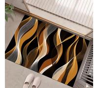 JEDTAKCT Entryway Rug Indoor Door Mat, Mustard Yellow Small Washable Area Rugs For Kitchen Mats, Low Pile 3D Wave Stripes Rug, Modern Geometric Non-Slip Carpet For Front Welcome Mat, 40X60Cm