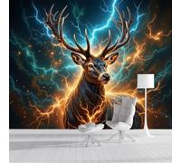 JEDTAKCT Fantasy Lightning Deer Wallpaper Mural Mysterious Starry Sky Photo Wallpaper Nature 3D Wall Mural 450X315Cm Dark Blue Art Print Decoration Poster Picture for Living Room Bedroom Tv Backdrop