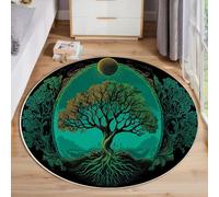 JEDTAKCT Fantasy Tree Round Rugs Ø100 Cm Living Room Non Slip Round Area Rug Short Pile Mysterious Plant Bedroom Circle Carpet Washable Soft Floor Mat Rugs For Kids Room Decor, Dark Green