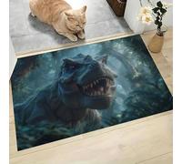 JEDTAKCT Fierce Forest Dinosaurs Front Mats Soft Washable Door Mat Indoor - Absorbent Dirt Trapper Doormat - Anti-Slip Welcome Mat - Versatile Floor Rug - Dark Green 3D Dangerous Animals, 45X75Cm
