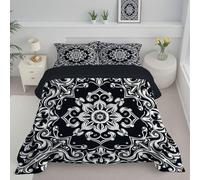 JEDTAKCT Floral Paisley Super King Duvet Set, Soft Reversible Coverless Duvet With Pillowcases, Hippie Mandala Printed Down Alternative Bedding Comforter Sets For All Seasons, Black And White