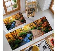 JEDTAKCT Forest River Kitchen Rugs Sets Of 2 Non Slip Washable Autumn Landscape Kitchen Rugs And Mats For Floor Mustard Yellow Absorbent Runner Rug Floor Carpet For Laundry Hallways Office