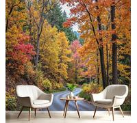 JEDTAKCT Forest Road Wall Murals Autumn Landscape 3D Wall Mural Mustard Yellow Large Photo Wallpaper Hd Printing Print for Living Room Bedroom Hallway Stairway Home Decoration, 300X210Cm