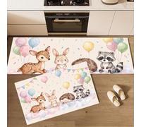 JEDTAKCT Fun Animal Party Rugs Sets Of 2, Non Slip Kitchen Mat Set | Cute Deer Rabbit Hedgehog Washable Kitchen Rug Mats, Beige Runner Rug Floor Carpet For Laundry, Hallway, 50X80+50X180