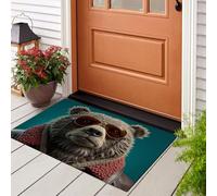 JEDTAKCT Fun Sunglasses Bear Front Mats Soft Washable Door Mat Indoor - Absorbent Dirt Trapper Doormat - Anti-Slip Welcome Mat - Versatile Floor Rug - Turquoise Realistic Animal Style, 40X60Cm