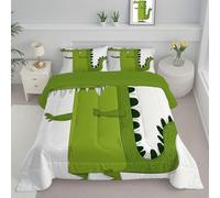 JEDTAKCT Geometric Crocodile Super King Duvet Reversible Coverless Duvet, Soft All Seasons Comforter Sage Green Machine Washable Microfiber Quilt With Pillowcases, 260X230Cm Cute Animals
