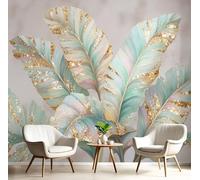 JEDTAKCT Gold Leaf Banana Leaf Photo Wallpaper Luxurious Plants Wall Mural Silk Wall Decor Teal Art Poster Picture Design Mural Wallpaper for Living Room Bedroom Dorm Décor 350X256Cm
