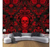 JEDTAKCT Gothic Skull Damascus Mural Wallpaper, Dark Aesthetics Wallpaper for Bedroom, Living Room, Tv Backdrop, Office, Red 3D Large Wall Mural Wall Paper Decor Poster 300X210Cm (Wxh)