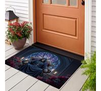 JEDTAKCT Gothic Skull Throne Front Mats Soft Washable Door Mat Indoor - Absorbent Dirt Trapper Doormat - Anti-Slip Welcome Mat - Versatile Floor Rug - Dark Blue Fantasy Glass, 40X60Cm