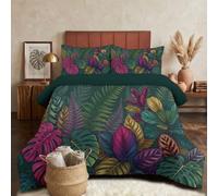 JEDTAKCT Gothic Tropical Forest Coverless Duvet Single 140X200Cm, Dark Green | Reversible Pop Art Leaves Duvet, 7.5 Tog No Cover Quilt, Soft Lightweight Warm All Seasons, Machine Washable