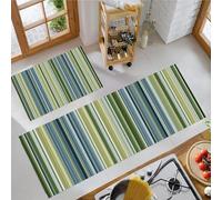 JEDTAKCT Gradient Stripes Kitchen Floor Mats, 2 Pcs Stain-Resistant Set, Absorbent Quick Drying, Non-Slip Kitchen Carpets Rugs, Elegant Geometry Runners Mat (Dark Green, 40X60Cm+40X120Cm)
