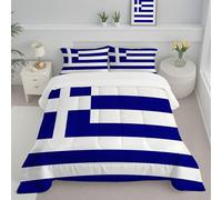 JEDTAKCT Greek Flag Coverless Duvet Double 4.5 Tog Spring Summer, Blue And White, Simple Stripes Soft Cosy Lightweight Quilt, Machine Washable, All In One Reversible Comforter Set