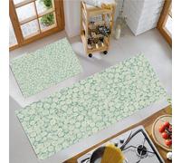 JEDTAKCT Hand-Drawn Swirls Kitchen Floor Mats, 2 Pcs Stain-Resistant Set, Absorbent Quick Drying, Non-Slip Kitchen Carpets Rugs, Japanese Geometry Runners Mat (Teal, 50X80Cm+50X150Cm)