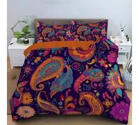 JEDTAKCT Indian Paisley Duvet Cover Set, Polyester Reversible King Size Duvet Quilt Covers With Pillowcase Easy Care Psychedelic Geometry Bedding Set For Men Woman Kids - Deep Purple