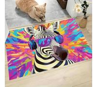 JEDTAKCT Ink Splatter Sunglasses Zebra Front Mats Soft Washable Door Mat Indoor - Absorbent Dirt Trapper Doormat - Anti-Slip Welcome Mat - Versatile Floor Rug - Purple Pop Art Animals, 60X90Cm