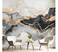 JEDTAKCT Ink-Wash Gold Leaf Marble 3D Photo Wallpaper Mural Black and Gold Luxurious Texture Art Print Murals, Indoor Photo Wall Painting for Living Room Tv Backdrop Kids Room Decor 250X175Cm (W X H)