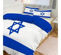 JEDTAKCT Israeli Flag Printed Single Duvet Cover 135X200Cm, Simple Design Stars Stripes Single Bedding Set 3 Piece Royal Blue Microfiber Bedding With 2 Pillowcases 50X75Cm, Zipper Closure