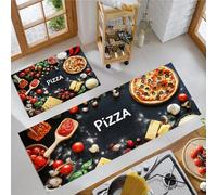 JEDTAKCT Italian Pizza Carpet Runners For Kitchen Non-Slip Ingredients Illustration Kitchen Rug Runner Washable Short Pile Floor Mat For Entryway Bedroom Laundry Room, Black, 44X75Cm+44X120Cm