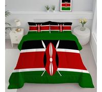 JEDTAKCT Kenya Flag Double Duvet, Retro Geometric Reversible Coverless Duvet, Soft Warm All Seasons Comforter Washable Microfiber Quilt With Pillowcases, 200X200Cm, Red And Black