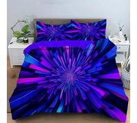 JEDTAKCT Kids Girls Psychedelic Geometry Bedding Duvet Covers Set, Blue Purplemodern 3D Design Soft Zipper Childrens Full Bed 3 Piece Quilt Covers Pillowcases Mildly Cosy Budget Bedclothes