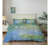 JEDTAKCT King Size Duvet Cover Set Water Lily Lake Reversible Bedding Set Microfiber Monet oil painting Quilt Cover 220x230cm with Zipper Closure and 2 Pillowcases 50x75cm