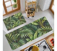 JEDTAKCT Kitchen Rug Set Of 2, Tropical Palm Jungle Kitchen Mats, Natural Leaves Non Slip Runner Rugs, Washable Anti-Fatigue Standing Floor Mat For Laundry, 40X60Cm+40X120Cm, Forest Green