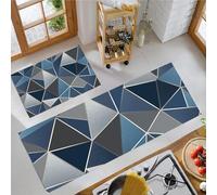 JEDTAKCT Kitchen Rug Sets 2 Piece Modern Triangle Mats Non Slip Washable Kitchen Runners Floor Mat Navy Blue Geometric Marble For Laundry Room Hallway Front Door 50X80Cm+50X150Cm
