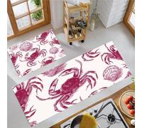 JEDTAKCT Kitchen Rugs Sets Of 2 Non Slip Washable Anti Fatigue Mats For Floor Bordeaux Red Crab Shell Mat Set Kitchen Runner Rug Carpet Ocean Theme Standing Mats (43X75Cm+43X150Cm)