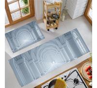 JEDTAKCT Kitchen Rugs Sets Of 2 Non Slip Washable Anti Fatigue Mats For Floor Light Blue 3D Gothic Corridor Mat Set Kitchen Runner Rug Carpet Elegant Architecture Standing Mats (40X60Cm+40X120Cm)
