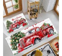 JEDTAKCT Kitchen Rugs Sets Of 2 Non Slip Washable Anti Fatigue Mats For Floor Red And White Vintage Christmas Car Mat Set Kitchen Runner Rug Carpet Watercolor Plants Standing Mats (40X60Cm+40X120Cm)