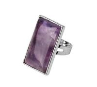 JEDTAKCT Ladies Adjustable Natural Stone Rings - Light Luxury Simple Large Size Amethyst Ring,Punk Natural Crystal Open Rings For Women Girls Birthday Gifts,Purple,One Size