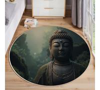 JEDTAKCT Large Area Rug 3D Forest Sculpture Short Pile Rug ∅ 200 Cm Natural Landscape Washable Non Slip Non-Shedding Circle Carpet, Home Living Room Bedroom Office Kitchen Mat, Olive Green
