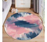 JEDTAKCT Large Area Rug Abstract Graffiti Short Pile Rug ∅ 60 Cm Hand-Painted Aesthetics Washable Non Slip Non-Shedding Circle Carpet, Home Living Room Bedroom Office Kitchen Mat, Blue And Pink