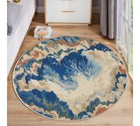 JEDTAKCT Large Area Rug Abstract Swirl Short Pile Rug ∅ 60 Cm Wave Illustration Washable Non Slip Non-Shedding Circle Carpet, Home Living Room Bedroom Office Kitchen Mat, Sapphire Blue
