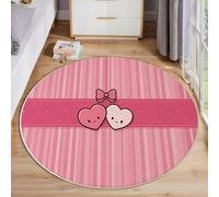 JEDTAKCT Large Area Rug Kawaii Bow Heart Short Pile Rug ∅ 160 Cm Cute Stripes Washable Non Slip Non-Shedding Circle Carpet, Home Living Room Bedroom Office Kitchen Mat, Dark Pink