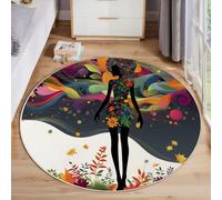 JEDTAKCT Large Round Rugs 200 Cm, Floral Beauty Area Rug For Living Room Abstract Swirl Pattern Floor Mat Rugs Non Slip, Washable Dark Gray Circle Rug For Kids Room Bedroom Entryway