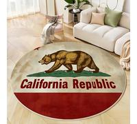 JEDTAKCT Large Round Rugs 60 Cm, California Flag Area Rug For Living Room Vintage Brown Bear Pattern Floor Mat Rugs Non Slip, Washable Brown Circle Rug For Kids Room Bedroom Entryway