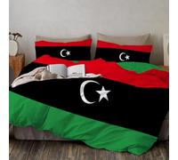 JEDTAKCT Libyan Flag Printed King Duvet Cover 230X220Cm, National Style Star And Crescent King Bedding Set 3 Piece Red And Black Microfiber Bedding With 2 Pillowcases 50X75Cm, Zipper Closure