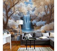JEDTAKCT Luxurious Forest Waterfall Wall Murals Dreamlike Landscape 3D Wall Mural Beige Large Photo Wallpaper Hd Printing Print for Living Room Bedroom Hallway Stairway Home Decoration, 300X210Cm