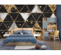 JEDTAKCT Luxury Triangle Marble Wallpaper - Retro Geometric Patchwork Wall Mural 400X280Cm (W X H), Black Gold Premium Non-Woven Photo Wallpaper Mural for Bedroom, Living Room, Hallway, Home Decor