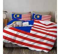 JEDTAKCT Malaysian Flag Printed Single Duvet Cover 135X200Cm, Star And Crescent Stripes Single Bedding Set 3 Piece Red And Blue Microfiber Bedding With 2 Pillowcases 50X75Cm, Zipper Closure