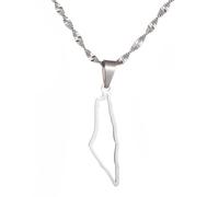 JEDTAKCT Map Of Palestine Pendant Necklaces - Charm Geometric hollow shape Palestinian map shape pendant Necklaces,Hip Hop Map Ethnic Patriotic Jewelry For Women Men Party Gift,White,50CM