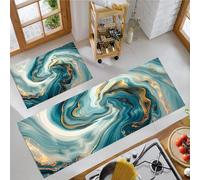 JEDTAKCT Marble Swirl Kitchen Rugs Sets Of 2 Non Slip Washable Luxurious Gold Leaf Kitchen Rugs And Mats For Floor Emerald Green Absorbent Runner Rug Floor Carpet For Laundry Hallways Office
